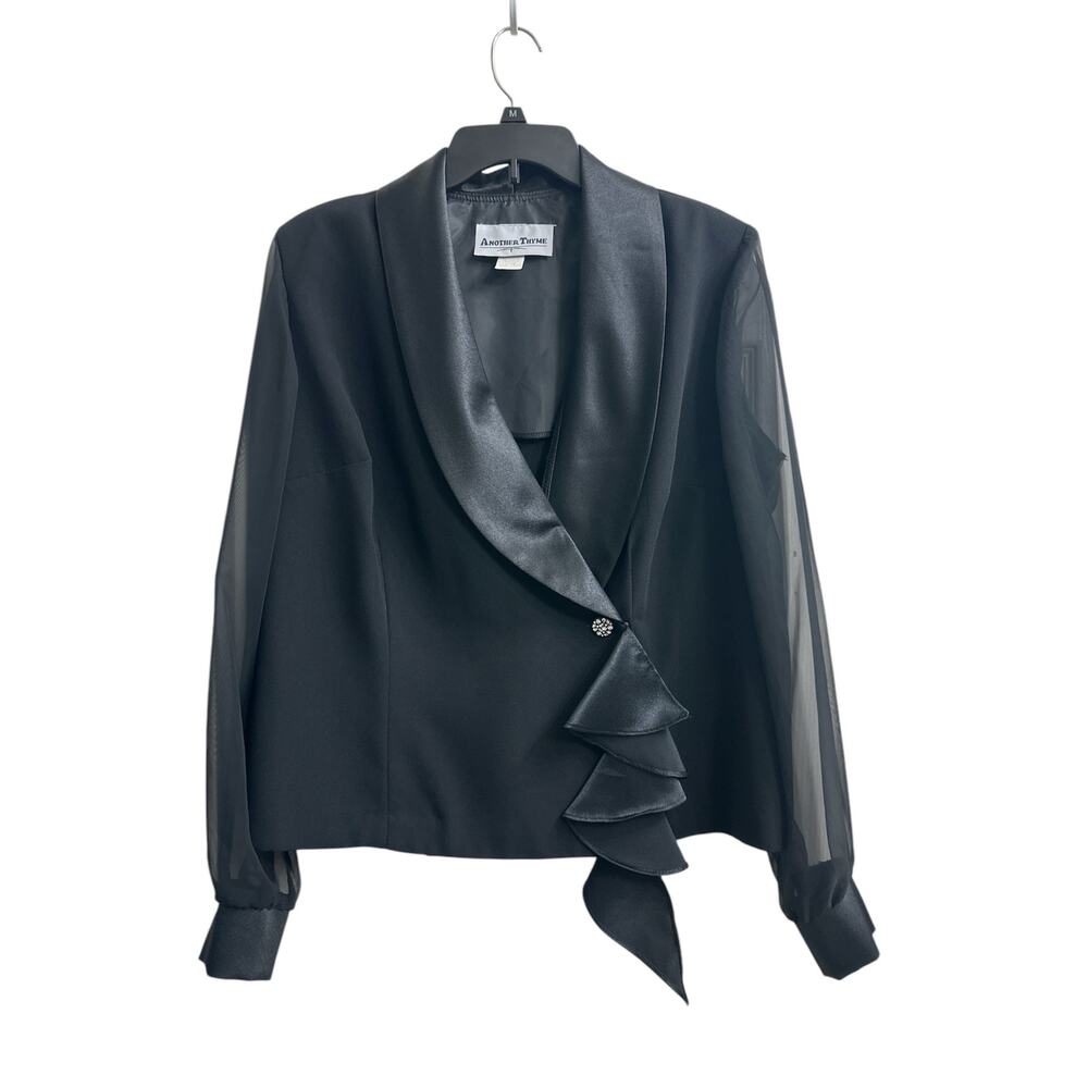 Vintage Another Thyme Women’s Black Tuxedo Rhinestone Button Blazer Size 14/16